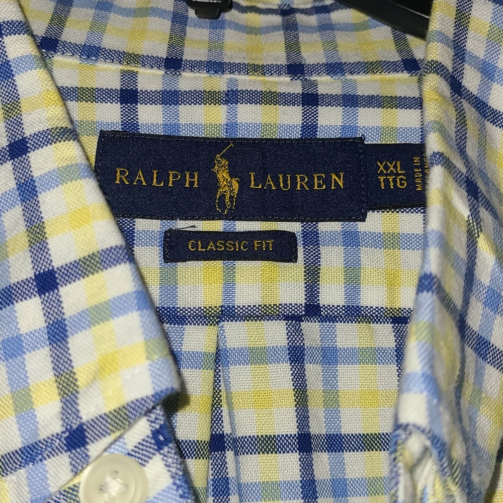 Polo Ralph Lauren Blue, White & Yellow Plaid Casual Button Down Shirt - Picture 3 of 4